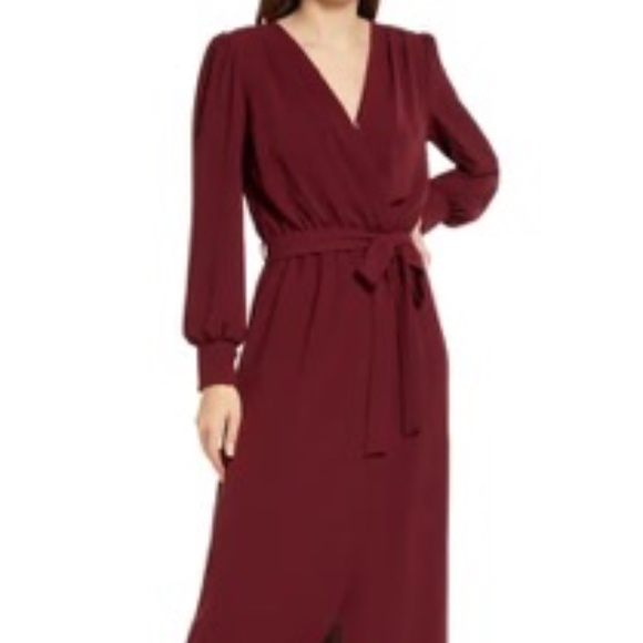 Fraiche by J Wrap Long Sleeve Dress Burgundy Small - Picture 6 of 6